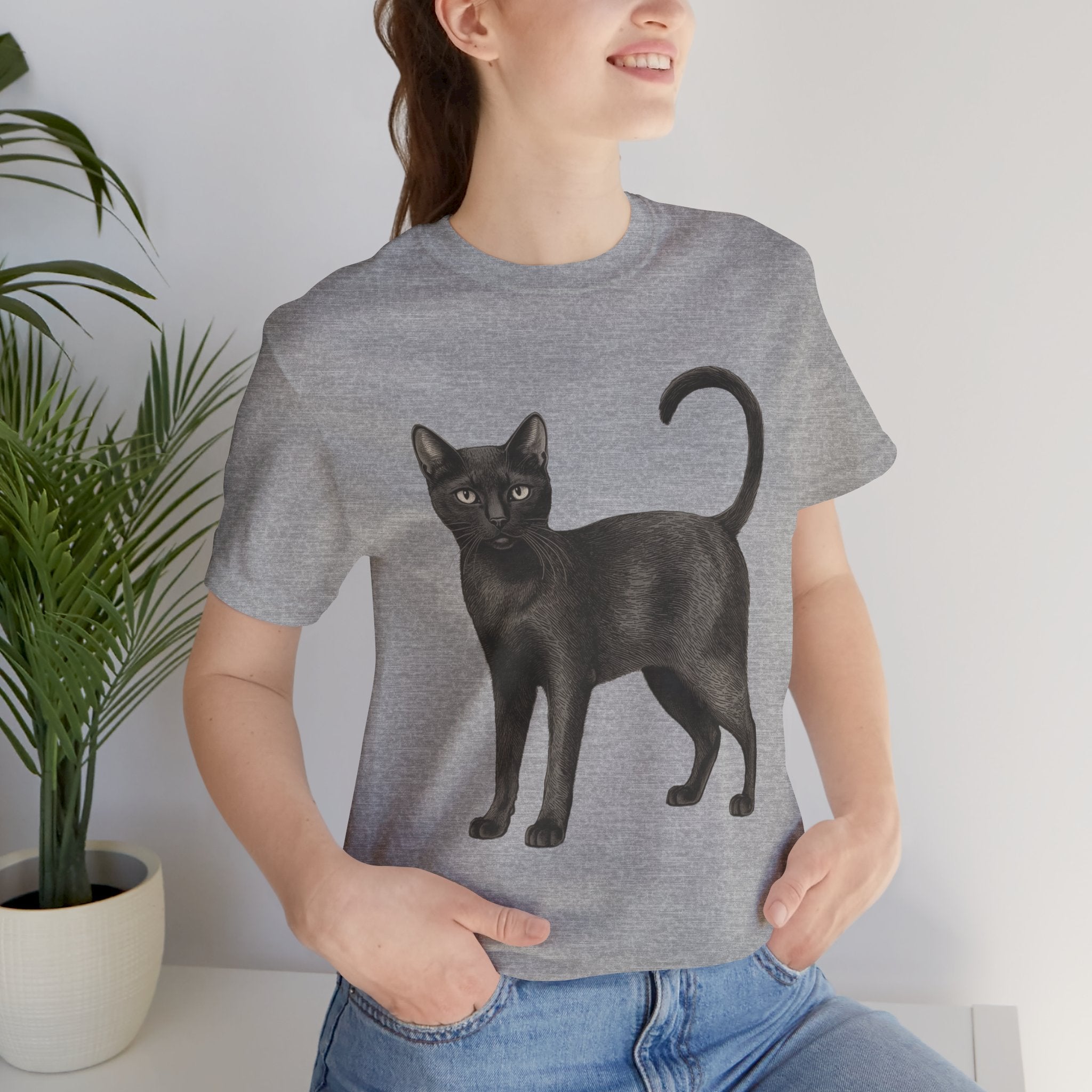 American Short Hair Black Cat (Adult Short Sleeve T-Shirt)