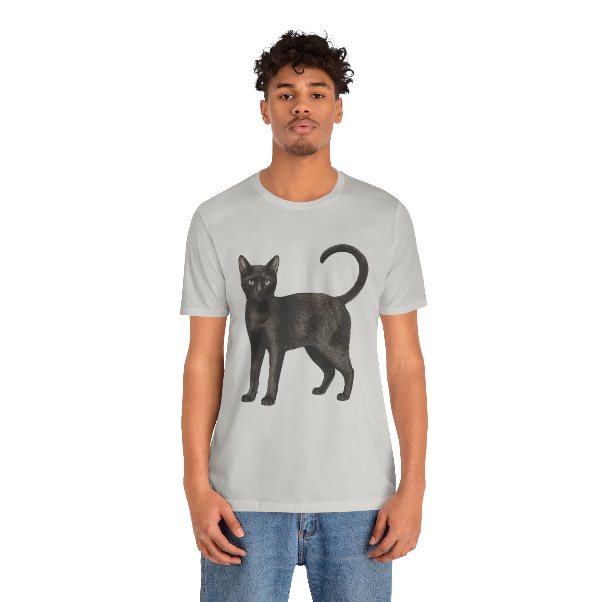American Short Hair Black Cat (Adult Short Sleeve T-Shirt)