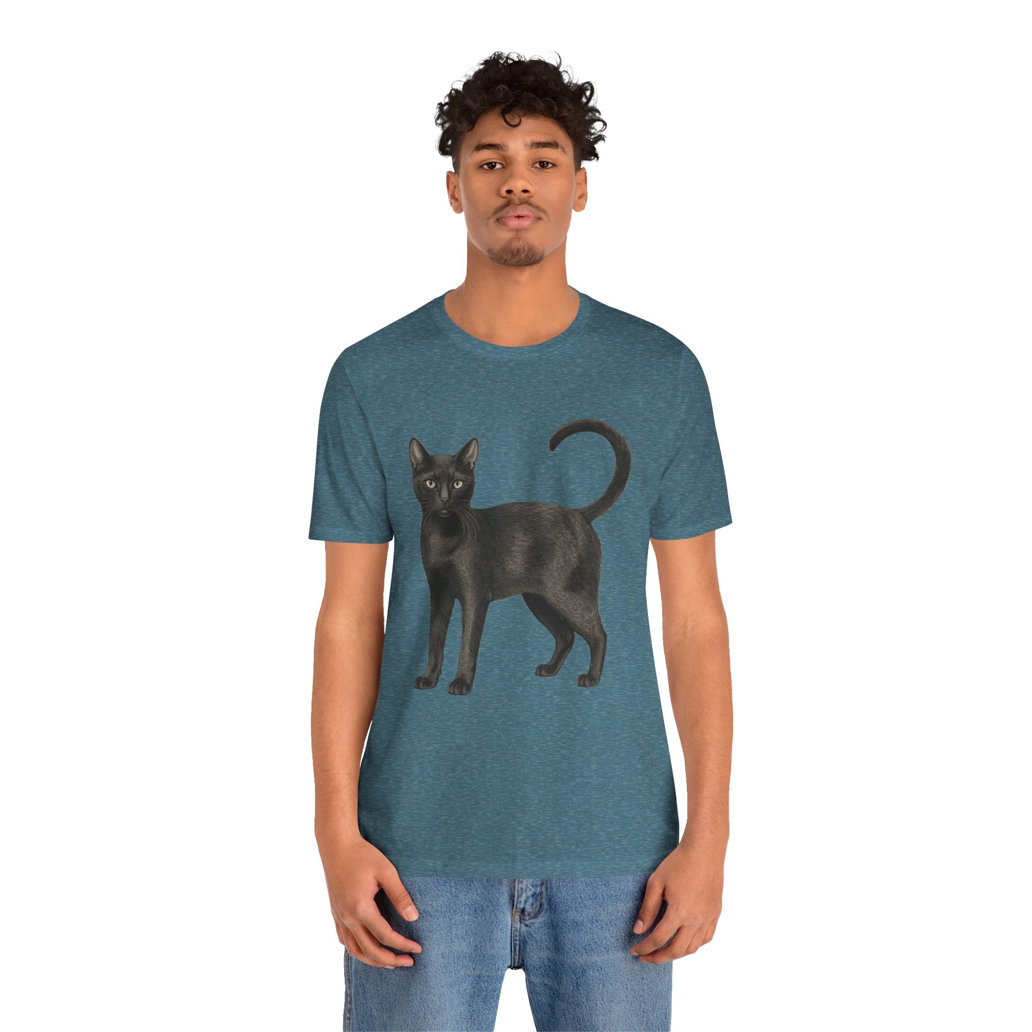 American Short Hair Black Cat (Adult Short Sleeve T-Shirt)