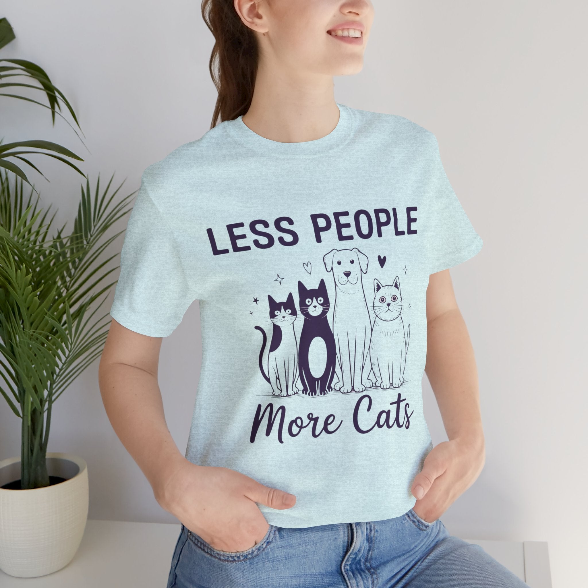 Less People More Cats (Front Print) (Adult Short Sleeve T-Shirt)