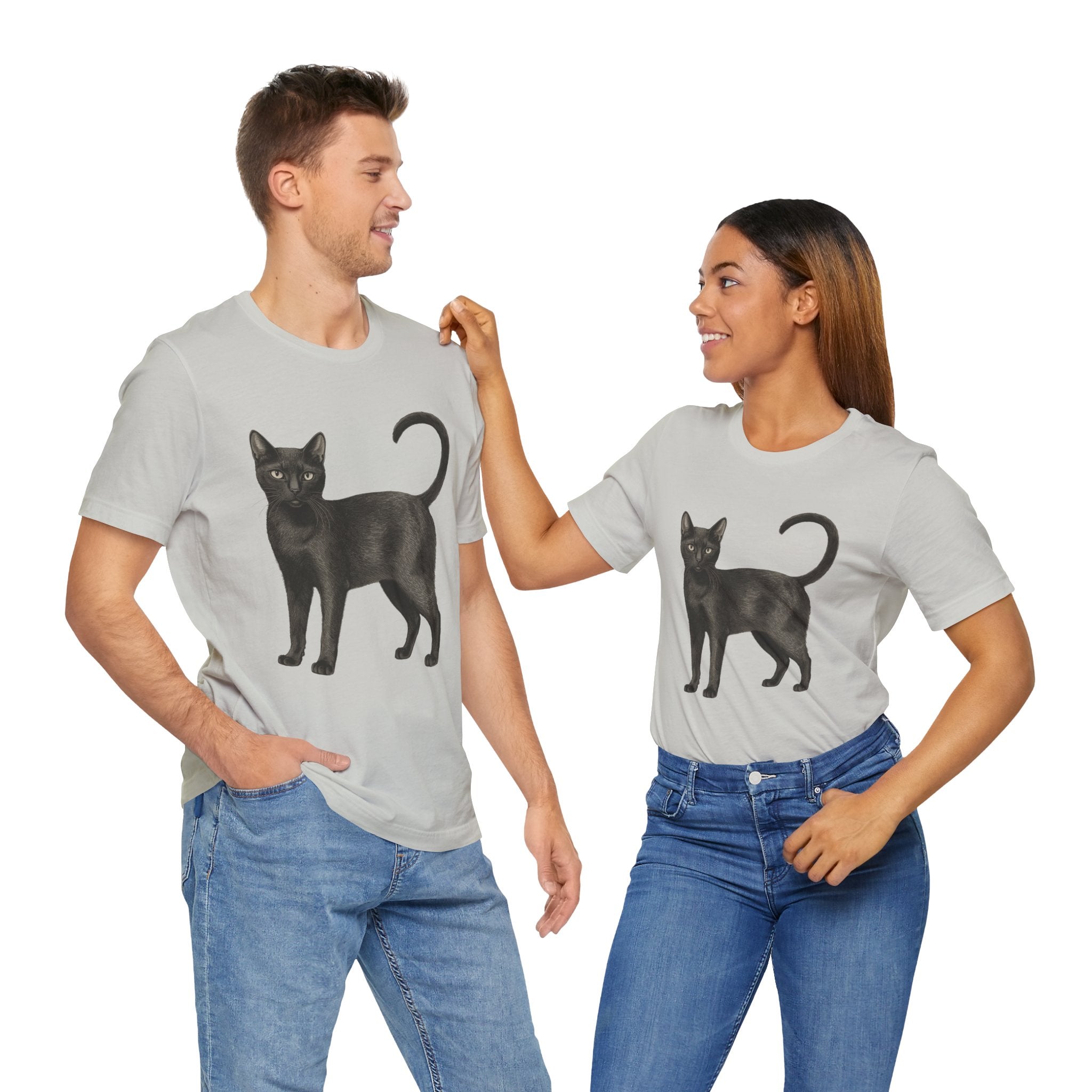 American Short Hair Black Cat (Adult Short Sleeve T-Shirt)