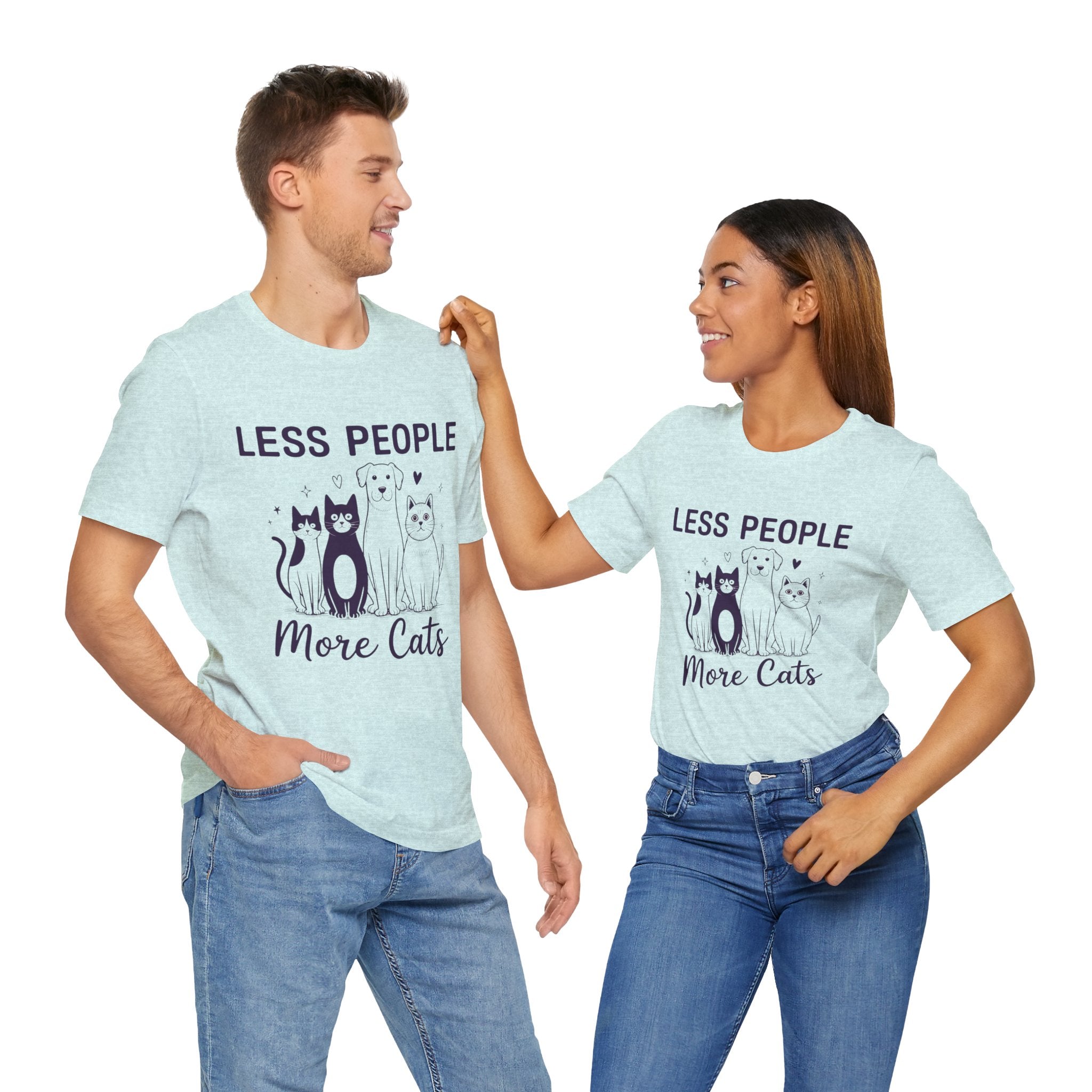 Less People More Cats (Front Print) (Adult Short Sleeve T-Shirt)