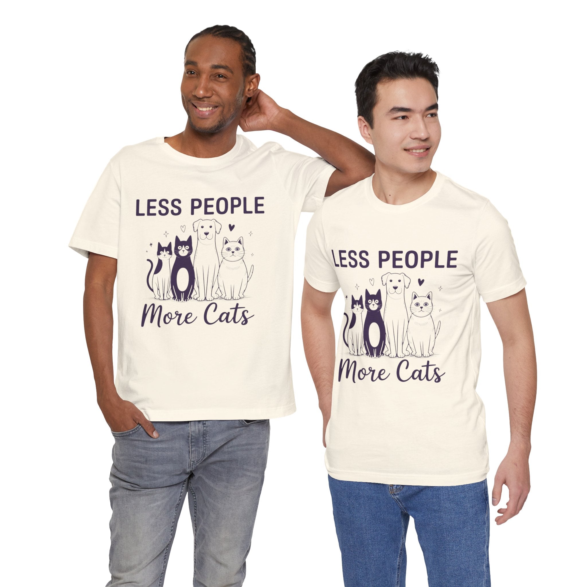 Less People More Cats (Front Print) (Adult Short Sleeve T-Shirt)