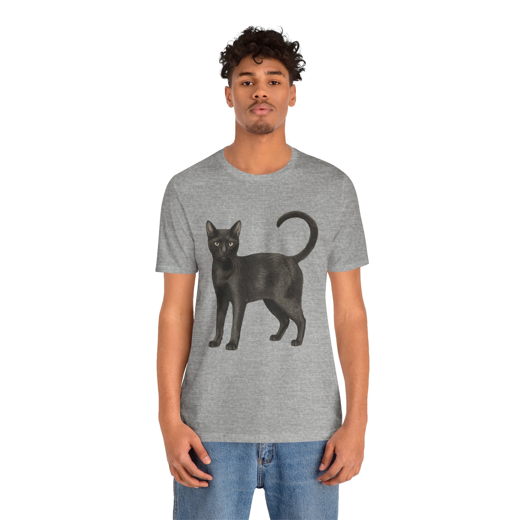 American Short Hair Black Cat (Adult Short Sleeve T-Shirt)