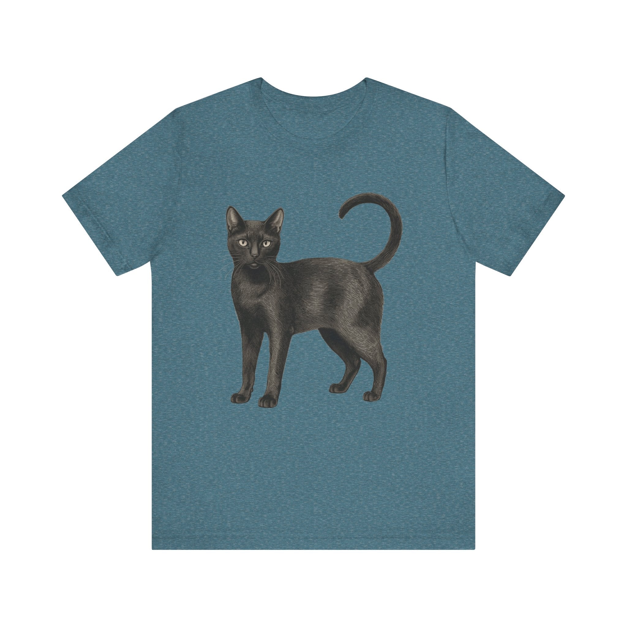 American Short Hair Black Cat (Adult Short Sleeve T-Shirt)
