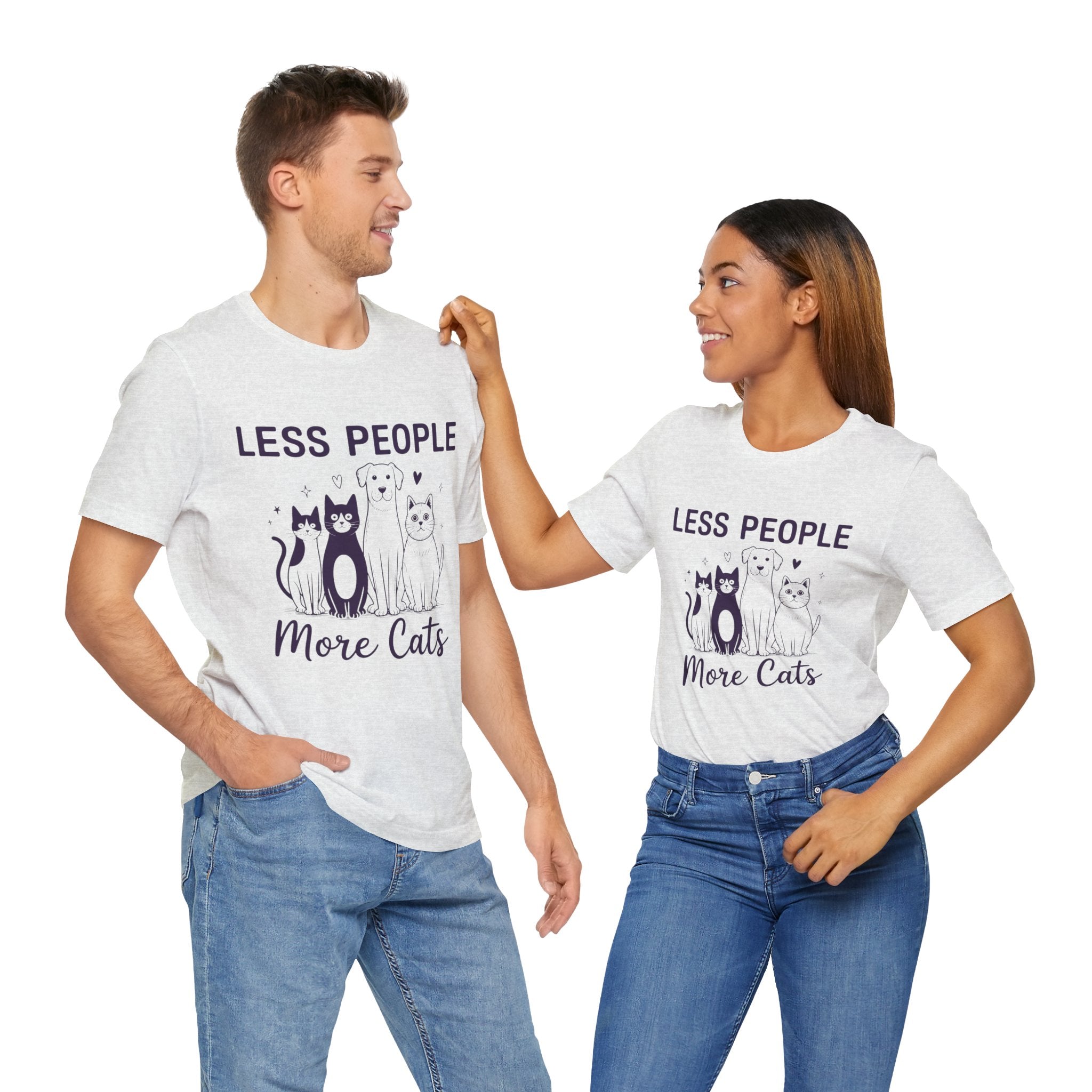 Less People More Cats (Front Print) (Adult Short Sleeve T-Shirt)