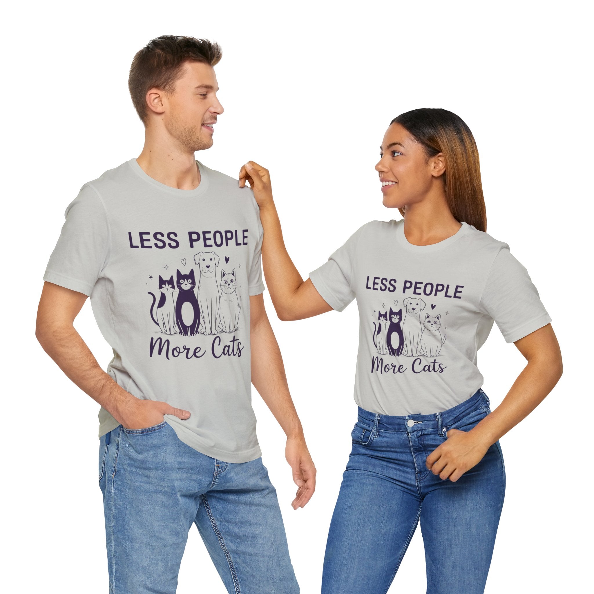 Less People More Cats (Front Print) (Adult Short Sleeve T-Shirt)