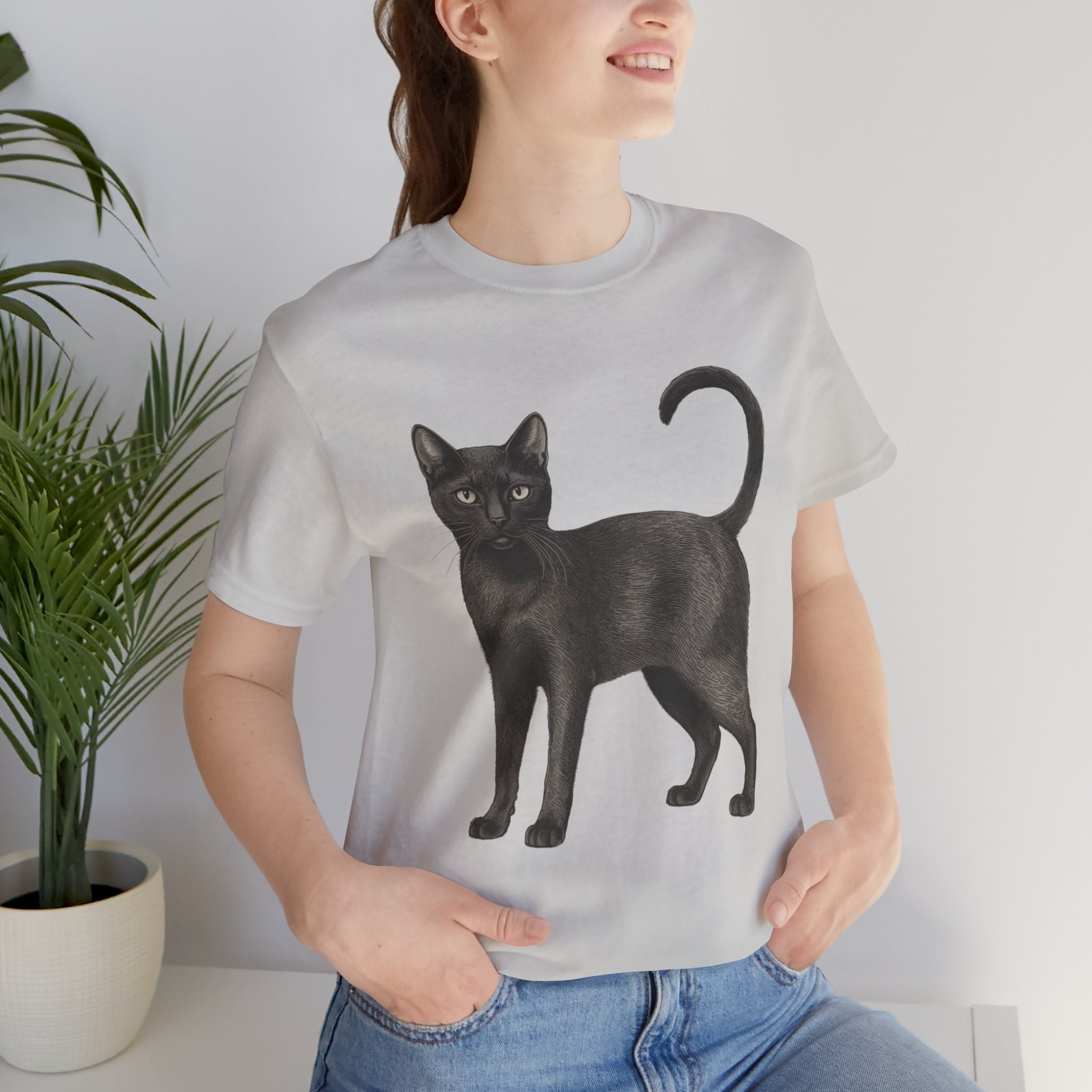 American Short Hair Black Cat (Adult Short Sleeve T-Shirt)