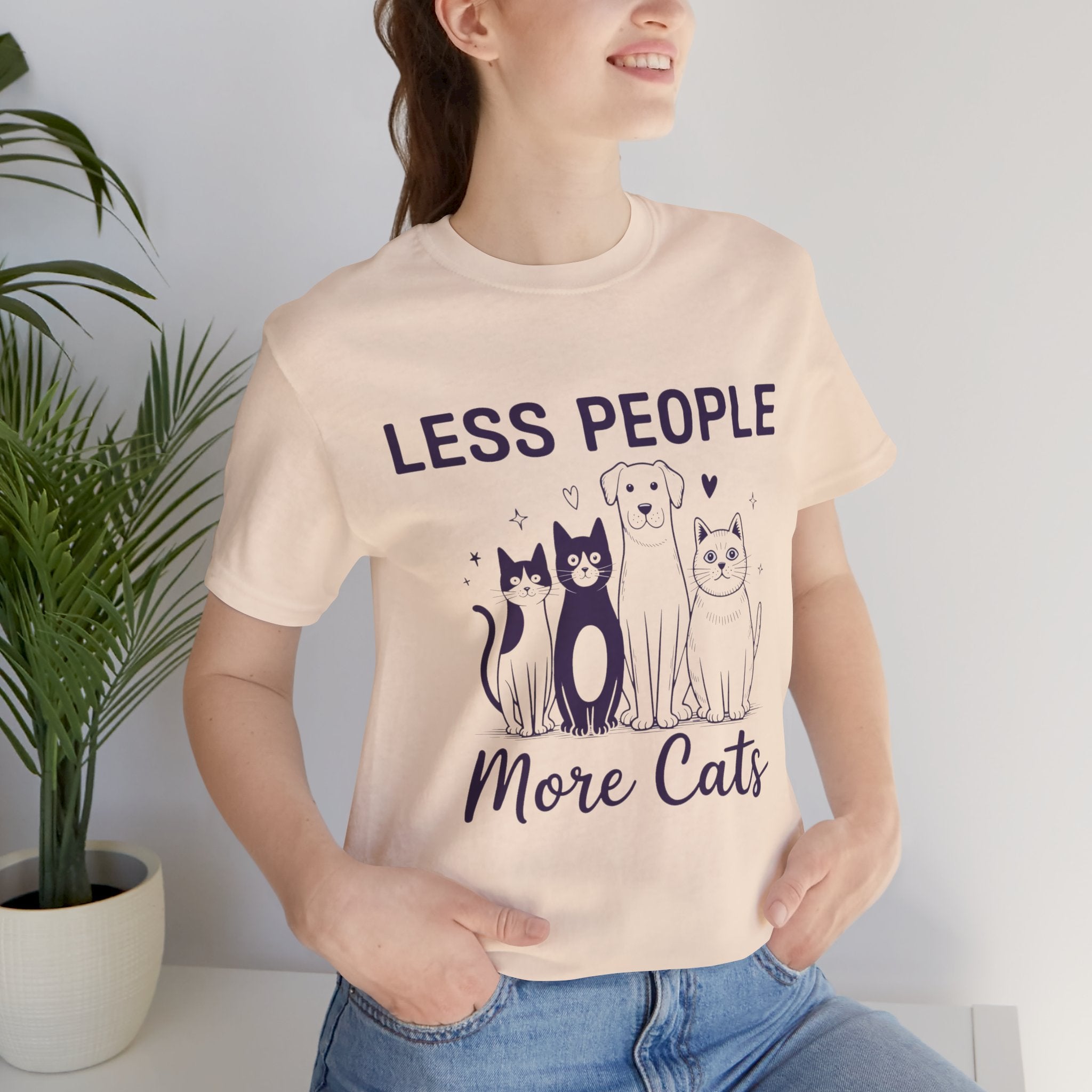 Less People More Cats (Front Print) (Adult Short Sleeve T-Shirt)