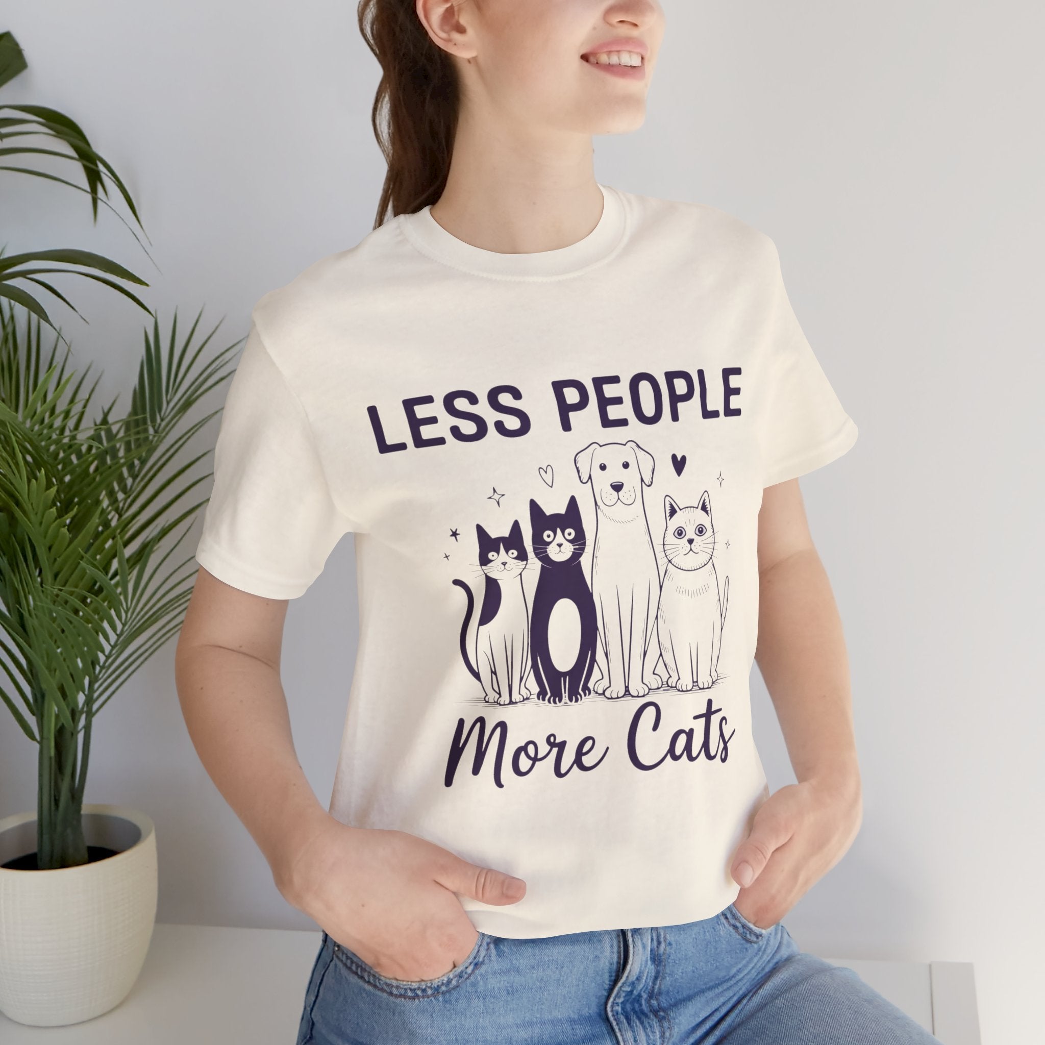 Less People More Cats (Front Print) (Adult Short Sleeve T-Shirt)