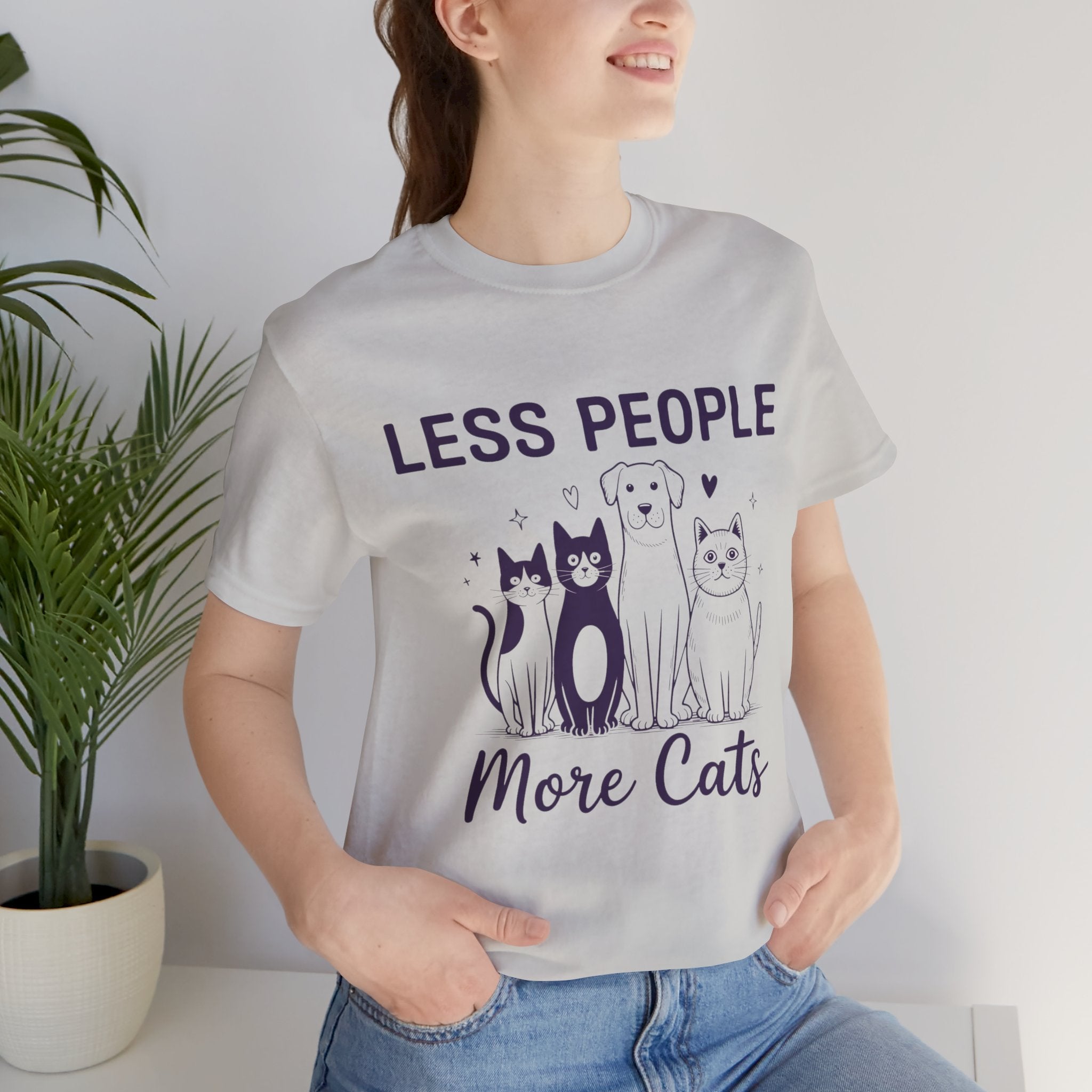 Less People More Cats (Front Print) (Adult Short Sleeve T-Shirt)