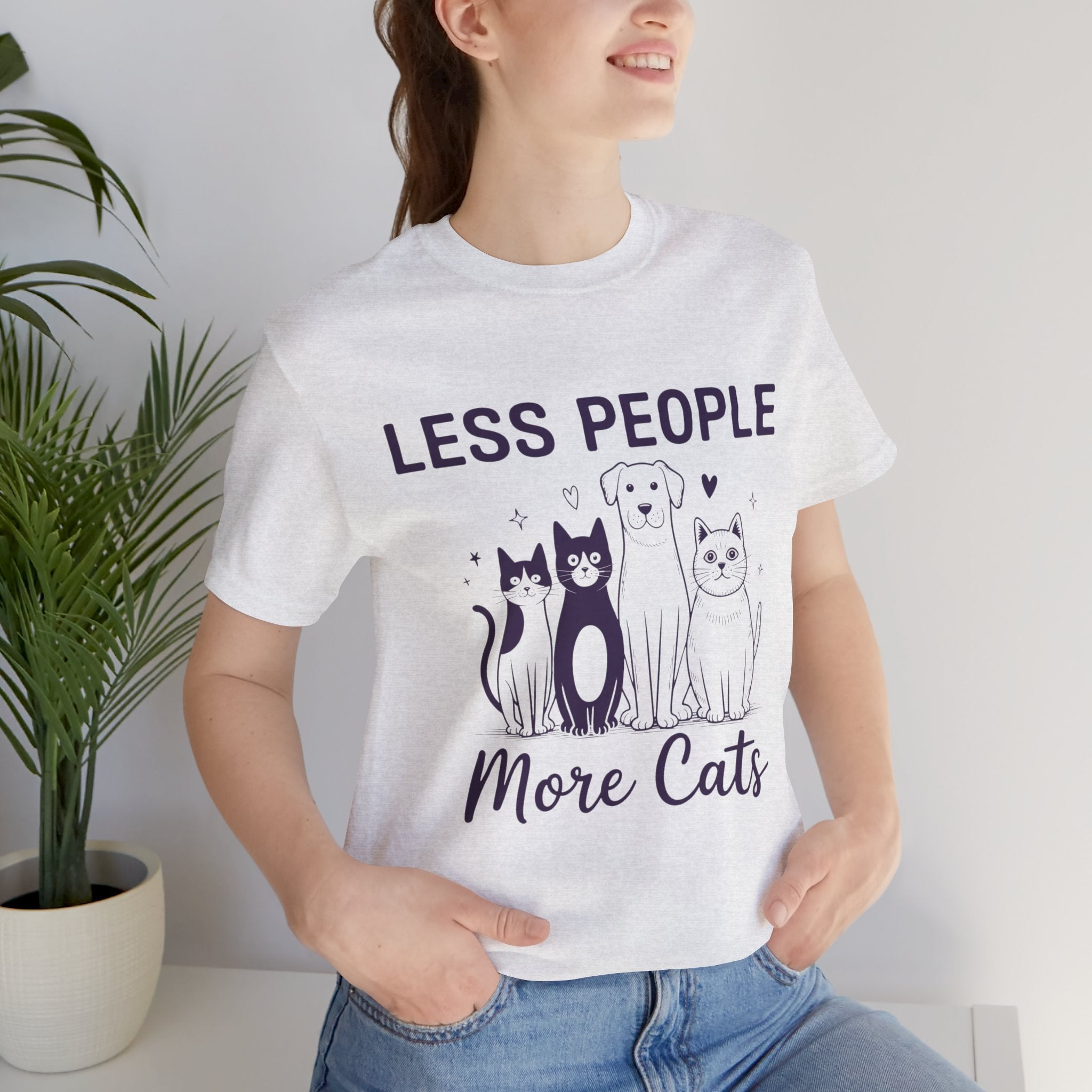 Less People More Cats (Front Print) (Adult Short Sleeve T-Shirt)