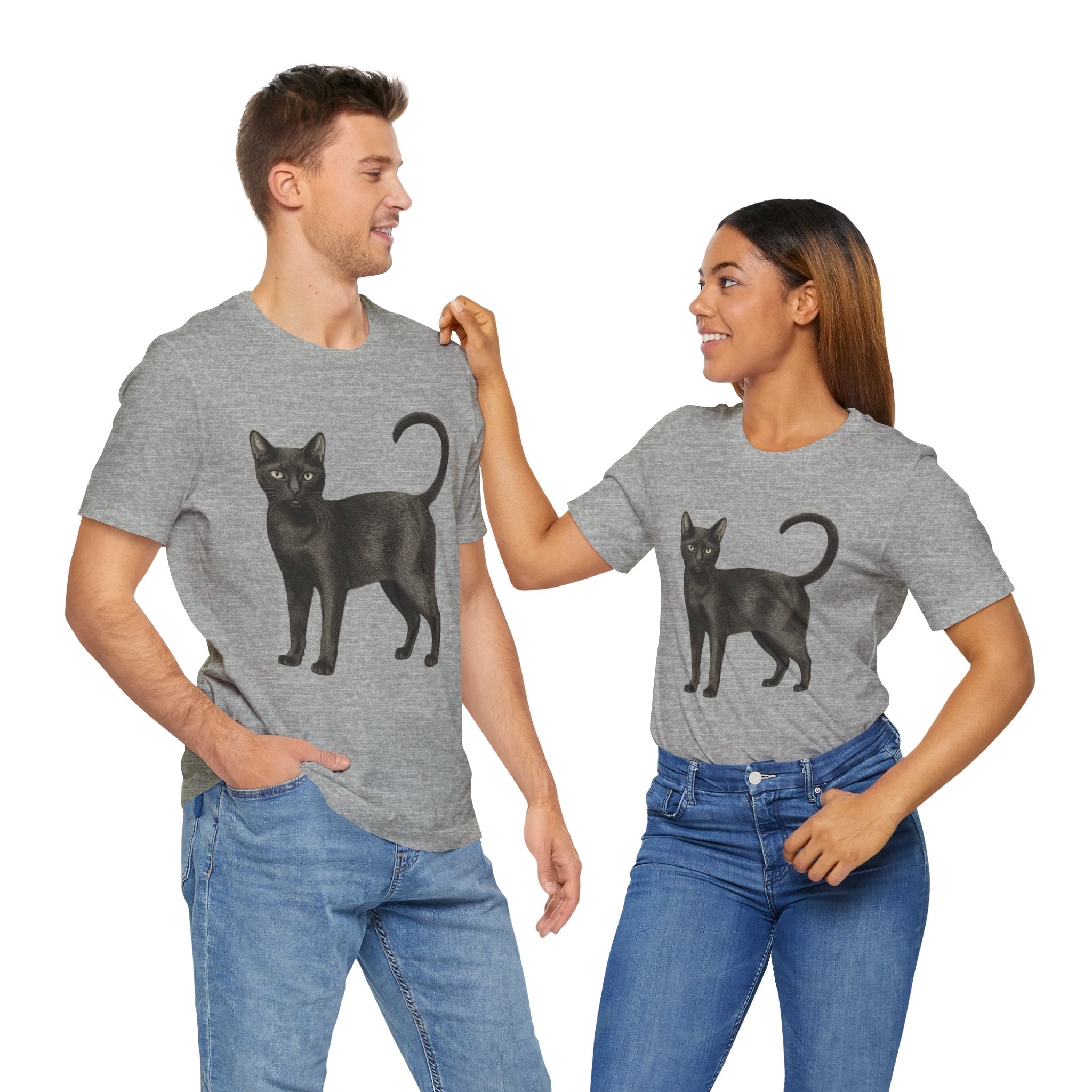 American Short Hair Black Cat (Adult Short Sleeve T-Shirt)